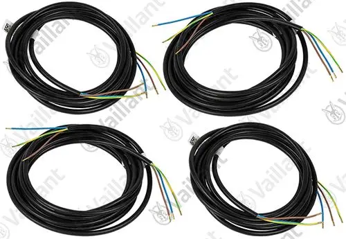 Vaillant Kabel in mehreren Längen, schwarz mit farbigen Leitungen (blau, grün, braun, gelb), für elektrische Anwendungen in Heizsystemen und anderen elektrischen Installationen.